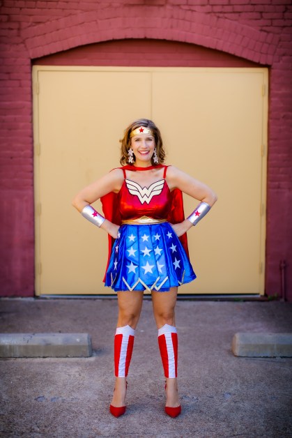 Breast cancer patient dressed up like Wonder Woman