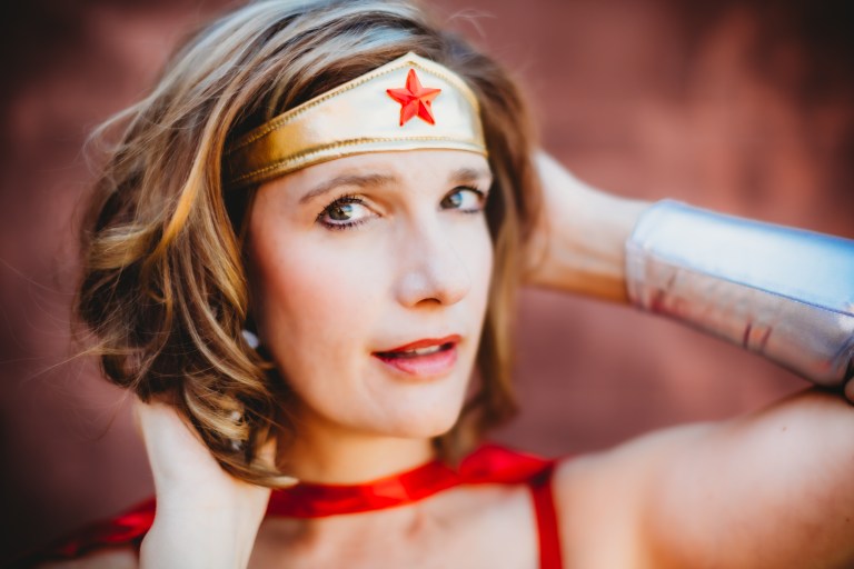 breast cancer patient dressed like Wonder Woman